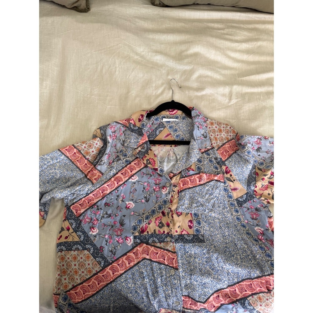 Christian Siriano Patchwork Floral Boho Blouse Women's Button Front Romantic Top - Picture 6 of 8